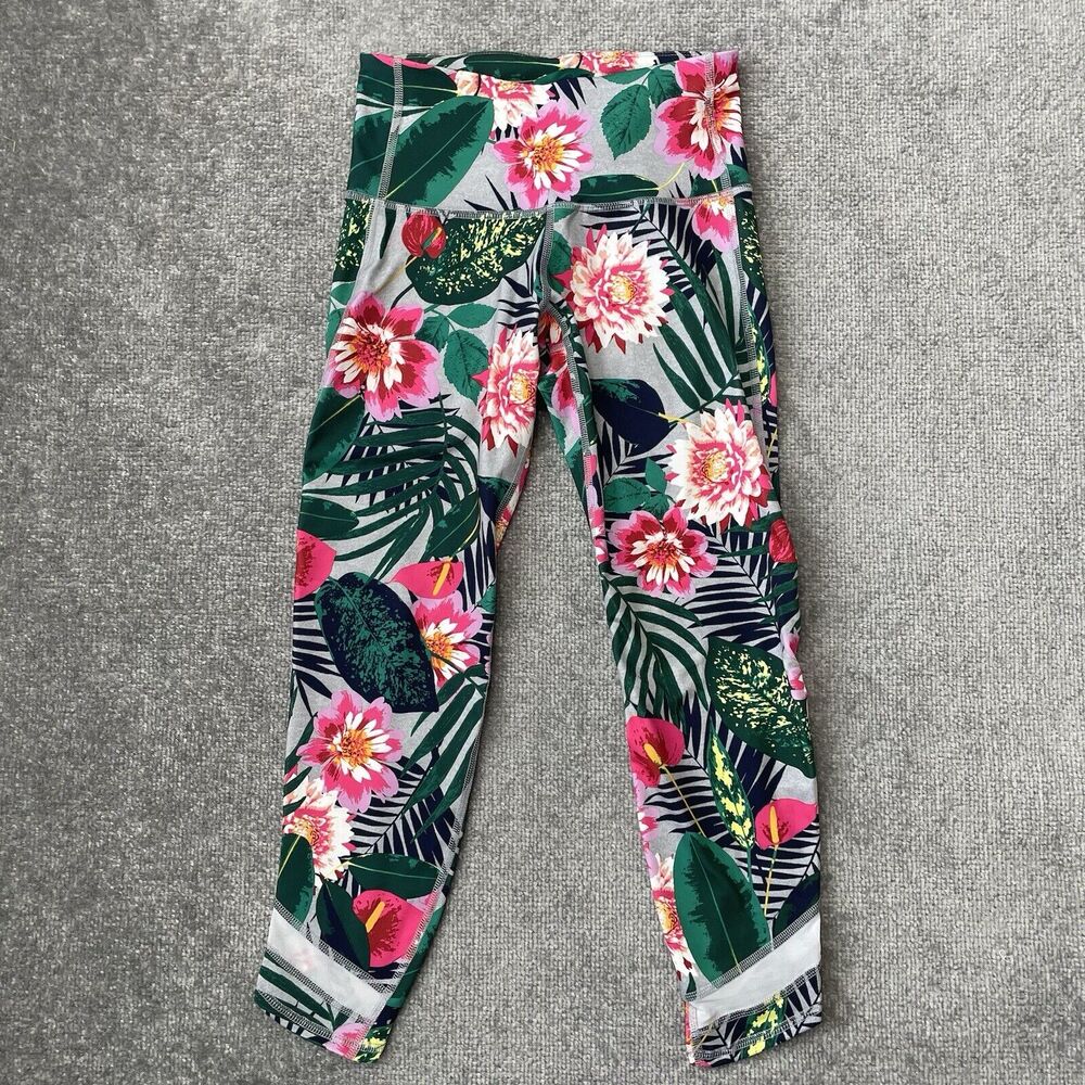 Old Navy Leggings Womens Small Petite Cropped Tropical Floral Active Athleisure